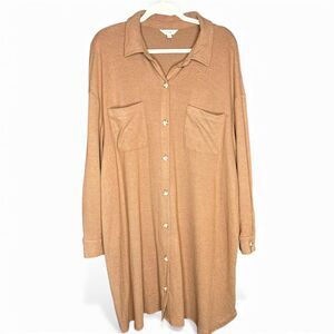 Women's Camel Boho Soft Lagenlook Baggy Oversized Cozy Tunic Shirt Dress 2X